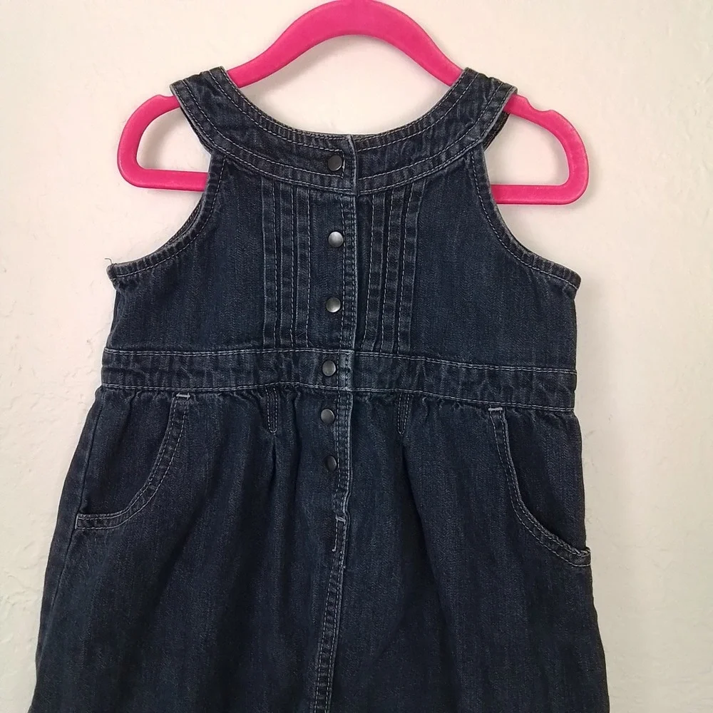 Old Navy Girls 4T Denim Dress Sleeveless Snap Front Blue‎ Cotton Pinafore Style